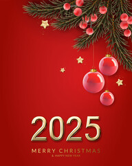 Christmas and New Year greeting card with christmas balls.