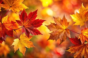 Vivid autumn leaves in red, yellow, and brown on blurred background