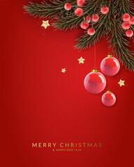 Christmas and New Year greeting card with christmas balls.
