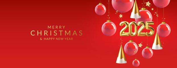 Christmas and New Year greeting card with christmas balls.