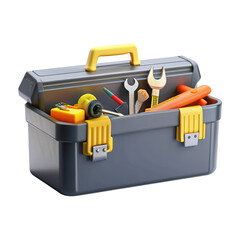 A 3D rendered toolbox filled with various tools including wrenches, screwdrivers, and a tape measure. Ideal for DIY projects and repairs.