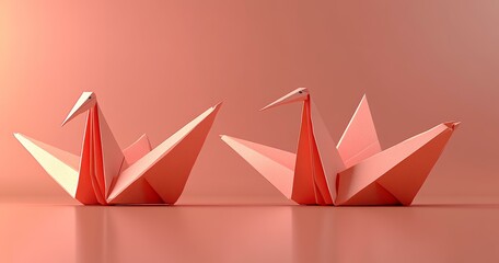 Origami Folded Paper Birds in Shadow and Light