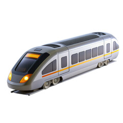 A sleek modern train model, depicted in a 3D render, featuring aerodynamic design, smooth lines, and bright lights. Perfect for transportation themes.