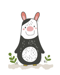 A cartoon-style animal with playful details, perfect for children's books and farm-themed projects.