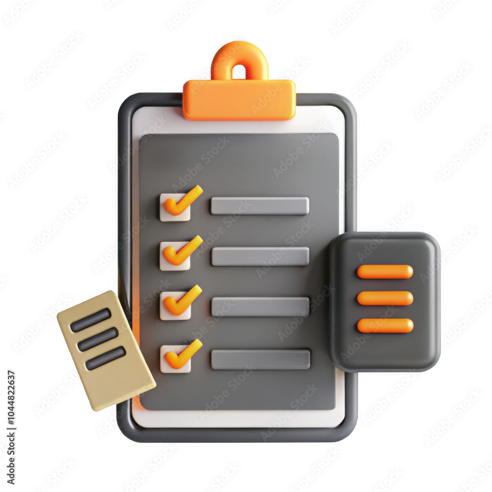 Poster a 3d rendered checklist icon featuring check marks and a minimalist design, suitable for task manage