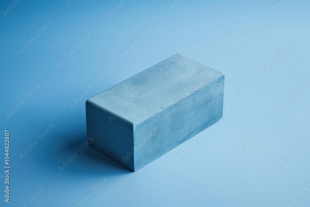 Poster solid blue block resting on a minimalist blue background with soft lighting