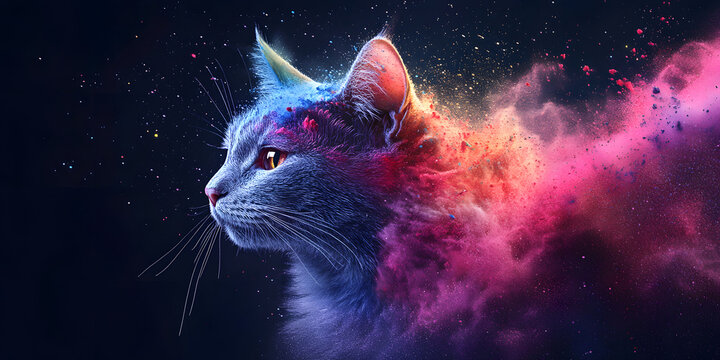 Fantasy and beautiful cats with explosion effects, beautiful cats, mobile wallpapers, computer wallpapers, backgrounds