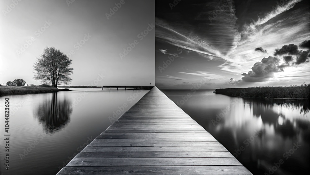 Poster serene abstract minimalistic design with black and white gradient for modern visual experience