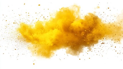Obraz premium Abstract Yellow Powder Explosion Cloud on White Background