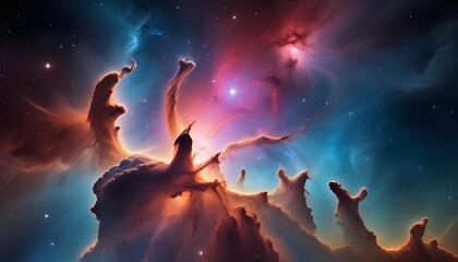 Obraz premium Vibrant Nebula and Distant Galaxy in a Stunning Space Scene
