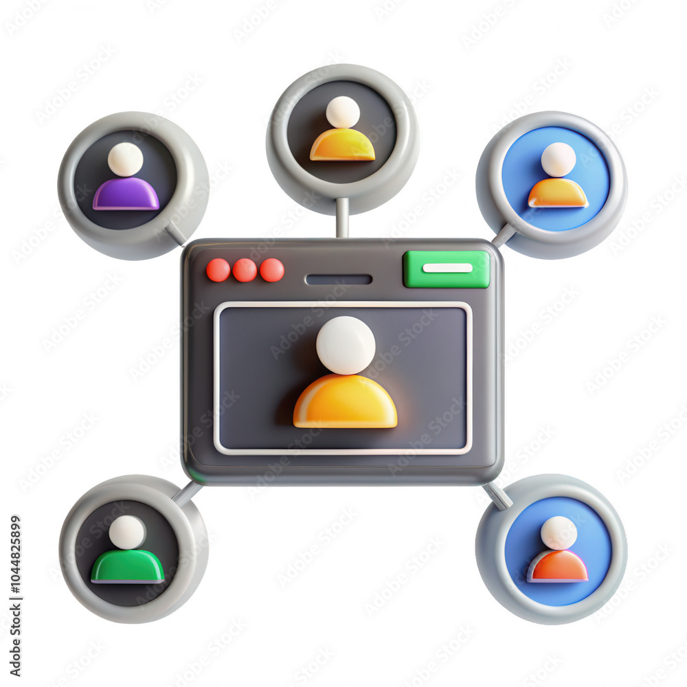 Poster a 3d render of a social media interface showcasing user connections, featuring colorful profiles rep