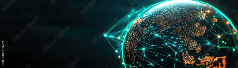 Poster A captivating digital representation of the globe with glowing connections, symbolizing global network and technological advance.
