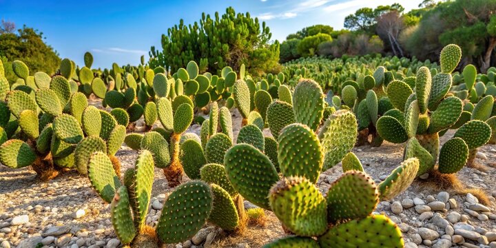 Silhouette of Opuntia engelmannii Rastrera's carpet at Provence, Allauch