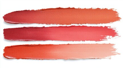 Three Lipstick Swatches  Coral  Red  and Peach Colors on White Background