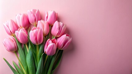 Fototapeta premium Silhouette of pink tulips on pastel pink background