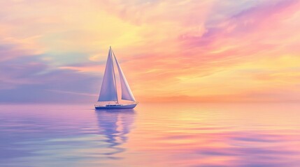 Fototapeta premium Sailboat at Sunset on Calm Water