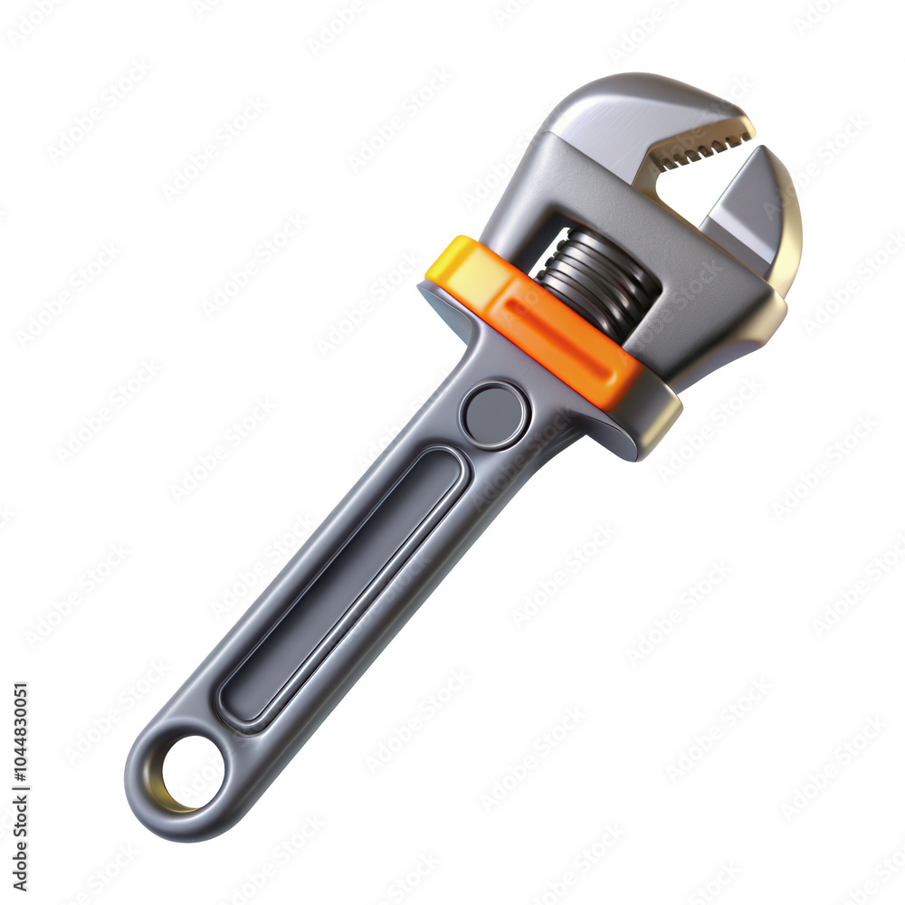 Poster a 3d rendered adjustable wrench with a sleek design, showcasing its grip and functionality. a useful