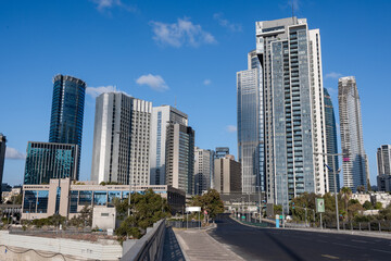 Ramat Gan, Israel August 12, 2024; A view of buildings and skyscrapers in the stock market also...