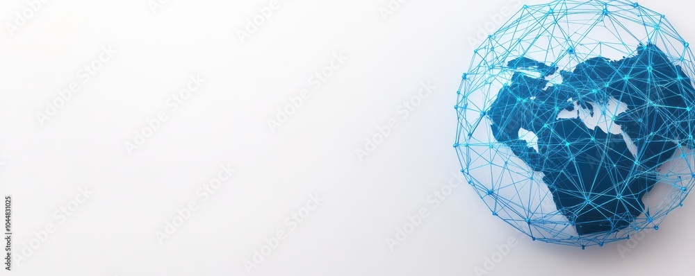 Poster a creative digital representation of the world with interconnected networks, symbolizing global comm