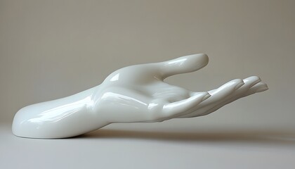 A contemporary white hand mannequin positioned in a relaxed pose against a minimalist setting