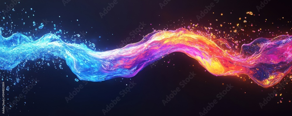 Poster a dynamic blend of vibrant colors flowing gracefully, creating an artistic and energetic visual effe