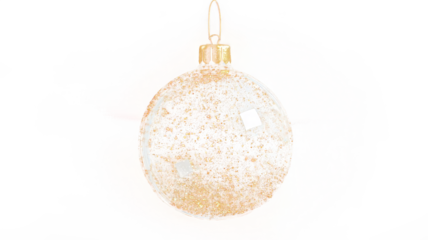 Christmas transparent isolated glass bauble. Luxury  golden PNG  Xmas and New Year design. Glossy holographic futuristic decoration element.