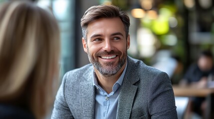 Obraz premium A man in a gray suit is smiling