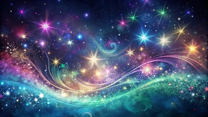 Obraz premium A Cosmic Canvas of Shimmering Stars and Serene Nebulae, Embellished with Swirling Lines of Celestial Light