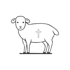 A minimalist white lamb standing calmly, with a small, simple cross 