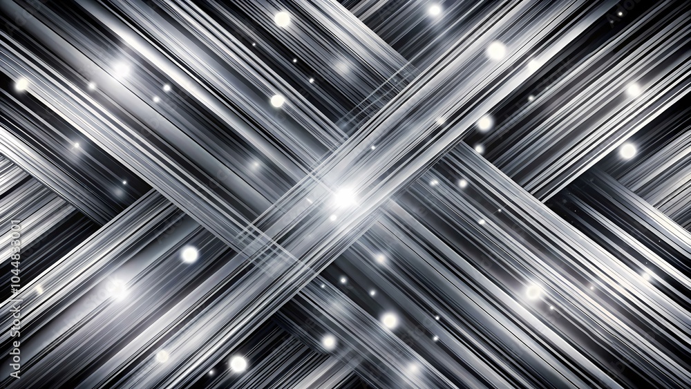 Poster the image is a black and white abstract background with diagonal lines and white dots. the lines are