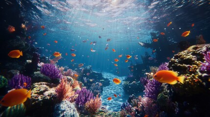 Vibrant Coral Reef with Schools of Fish