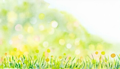 Obraz premium Watercolor landscape background illustration of a bright meadow