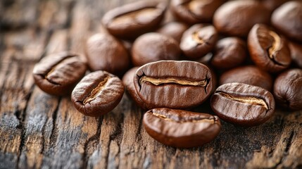 Naklejka premium The Coffee Beans on Wood