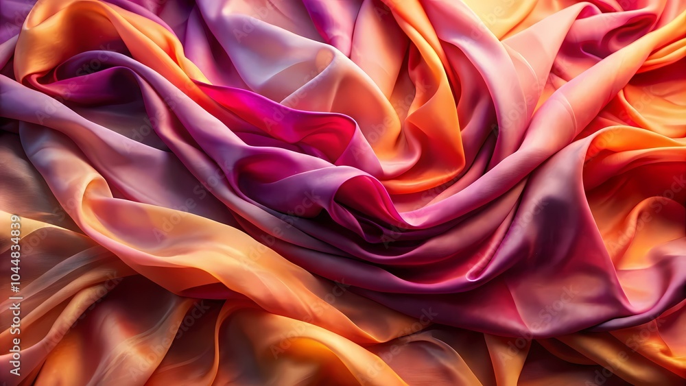 Poster the image is of a soft, flowing fabric with a gradient of colors ranging from orange to pink. it is 