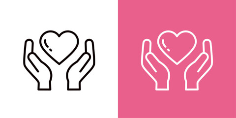 愛や心を表すハートを持つ両手のアイコンセット＿太いアウトライン
