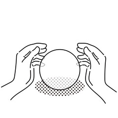 水晶玉で占いをする占い師のイラスト　モノクロ線画