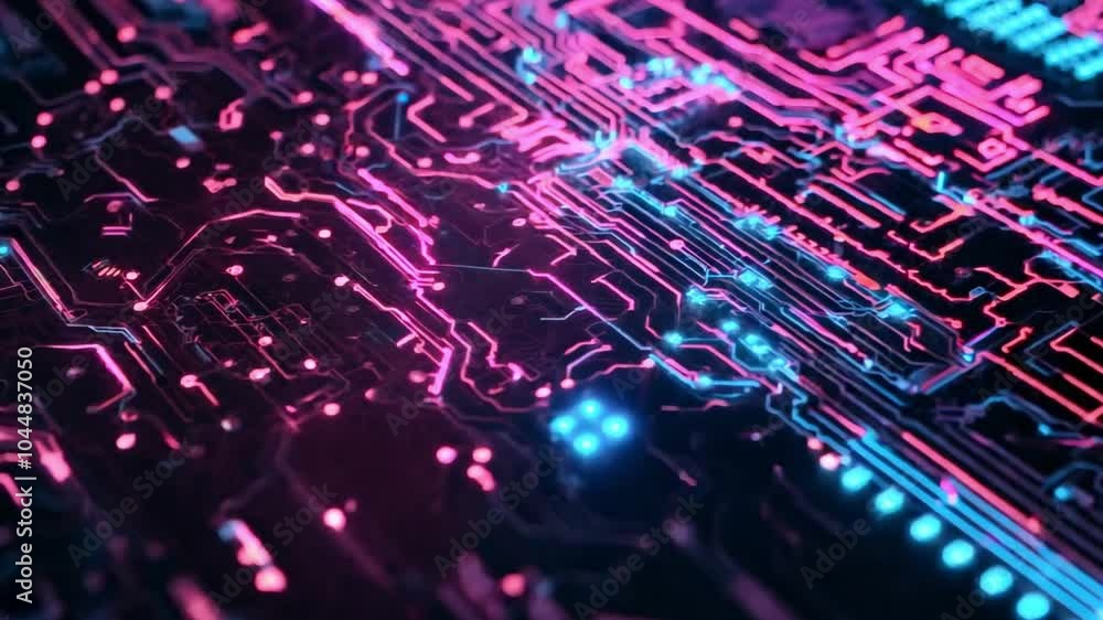 Poster abstract close-up of a vibrant circuit board showcasing intricate patterns and bright colors in a di