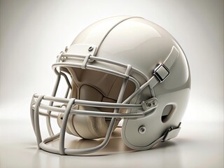 Fototapeta premium White Football Helmet Isolated on White Background for Urban Exploration Photography, Sports Equipment, Athletic Gear, Minimalist Design, and Modern Aesthetics