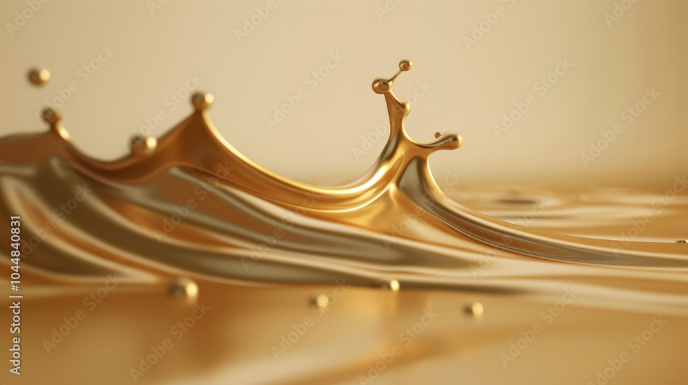 Poster liquid gold creates mesmerizing background with smooth rippling surfaces and dynamic splashes, evoki