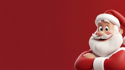 A cartoonish image of Santa Claus standing on a red background