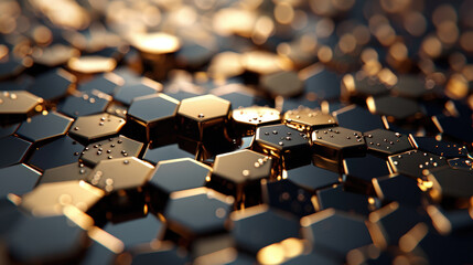 Fototapeta premium Liquid gold background with soft ripples and reflections creates mesmerizing visual effect. hexagonal shapes enhance elegance and depth of image, evoking sense of luxury and sophistication