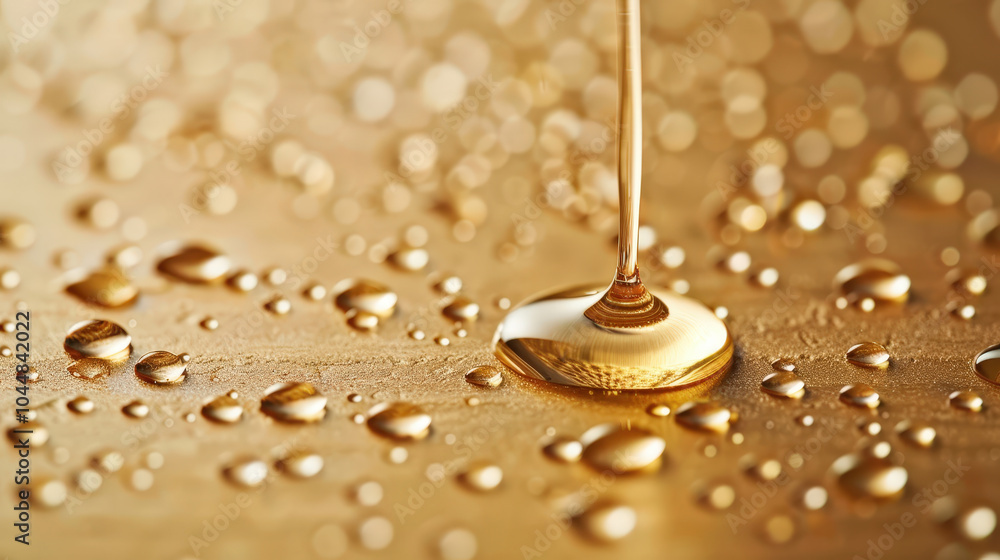 Poster liquid gold texture with soft ripples and shimmering droplets creates captivating visual experience.
