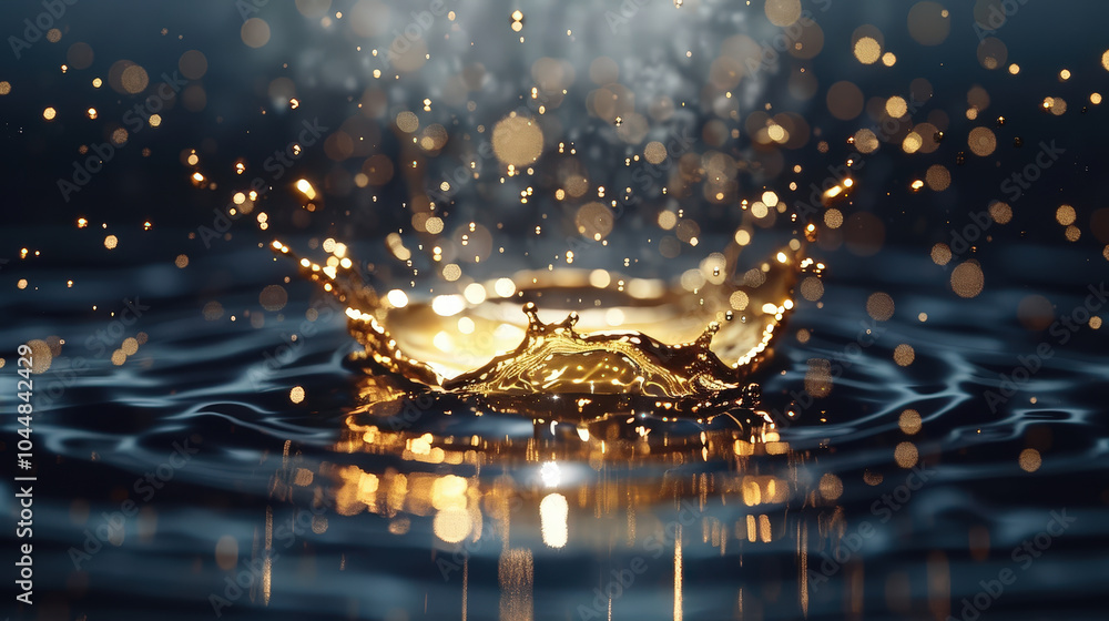 Poster liquid gold texture with soft ripples and shimmering droplets creates mesmerizing visual effect. dyn