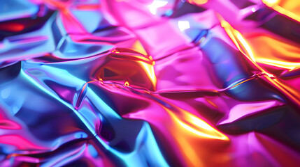 Reflection of light on holographic foils with neon lighting