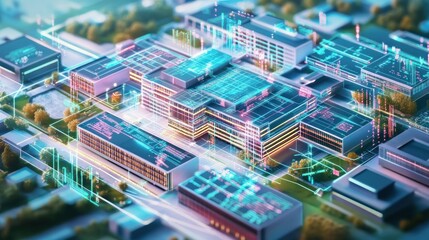 Obraz premium Futuristic Cityscape with Digital Connections