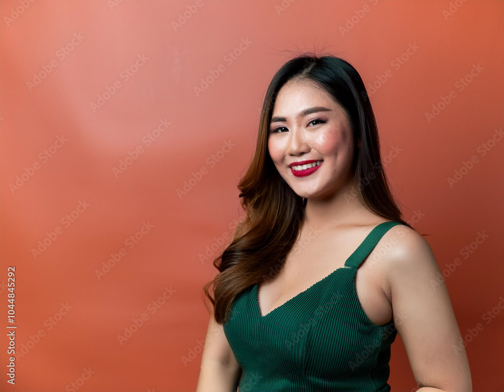 Wall mural Portrait of Beautiful Happy Young Woman Smiling Against Colorful Studio Background