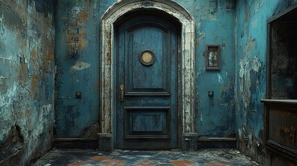 Weathered Blue Doorway in an Abandoned Building
