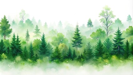 Fototapeta premium watercolor forest illustration on white background