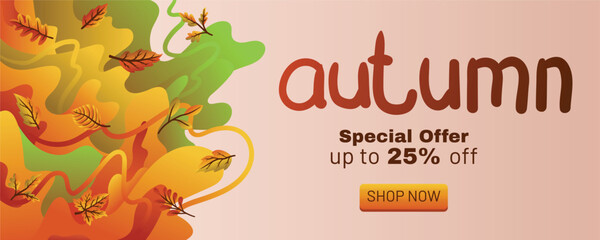 Abstract Autumn Special Offer Banner with Liquid Background and Falling Leaves. concept of autumn special offer with abstract background banner template vector illustration