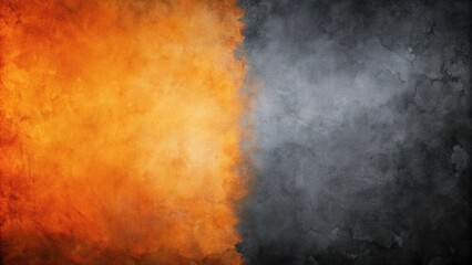 Obraz premium Watercolor grunge background divided in half into black and orange